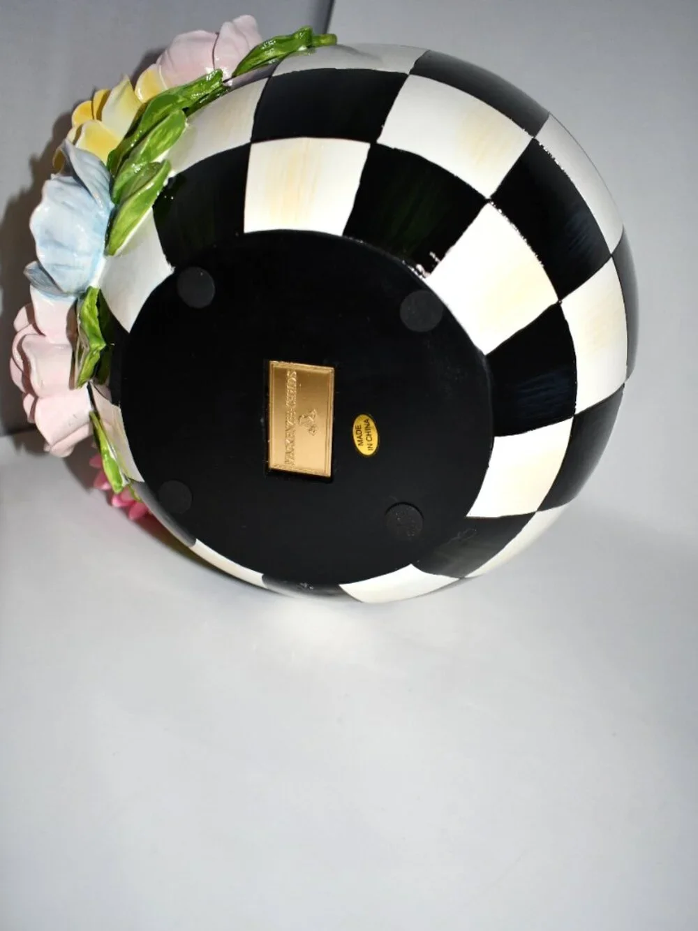 MacKenzie-Childs Easter Frolic Spring Floral Check Tabletop Egg Black #35514-242
